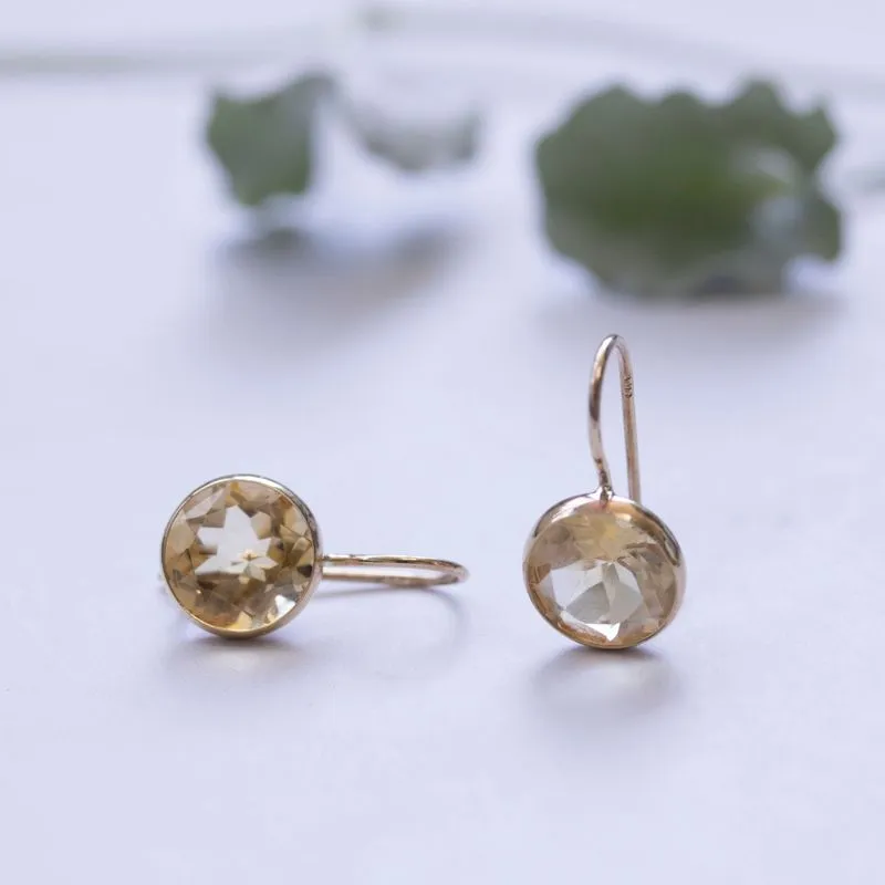 14K Gold Citrine Drop Earrings - 8mm Nov. Birthstone Gift