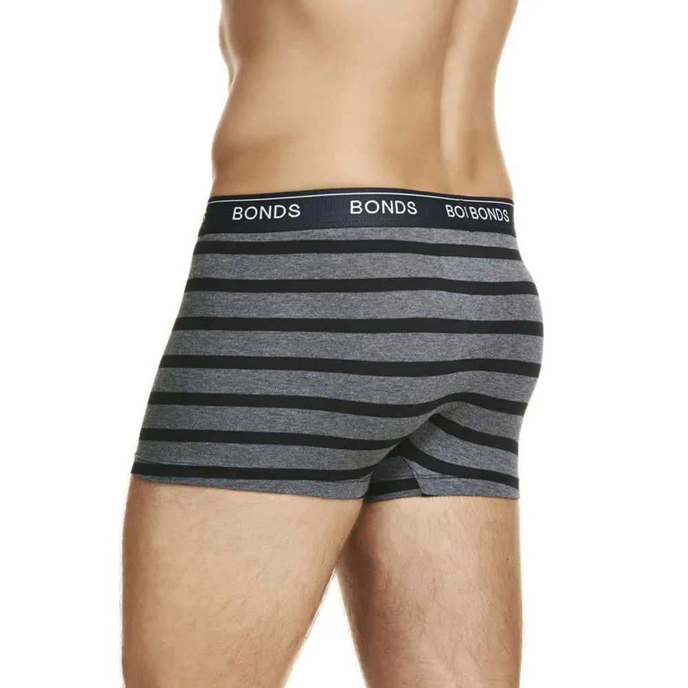 24 X Bonds Mens Guyfront Trunks Underwear Black / Grey Stripe