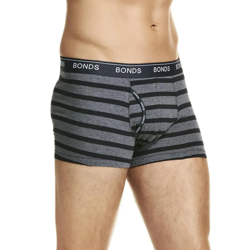 24 X Bonds Mens Guyfront Trunks Underwear Black / Grey Stripe