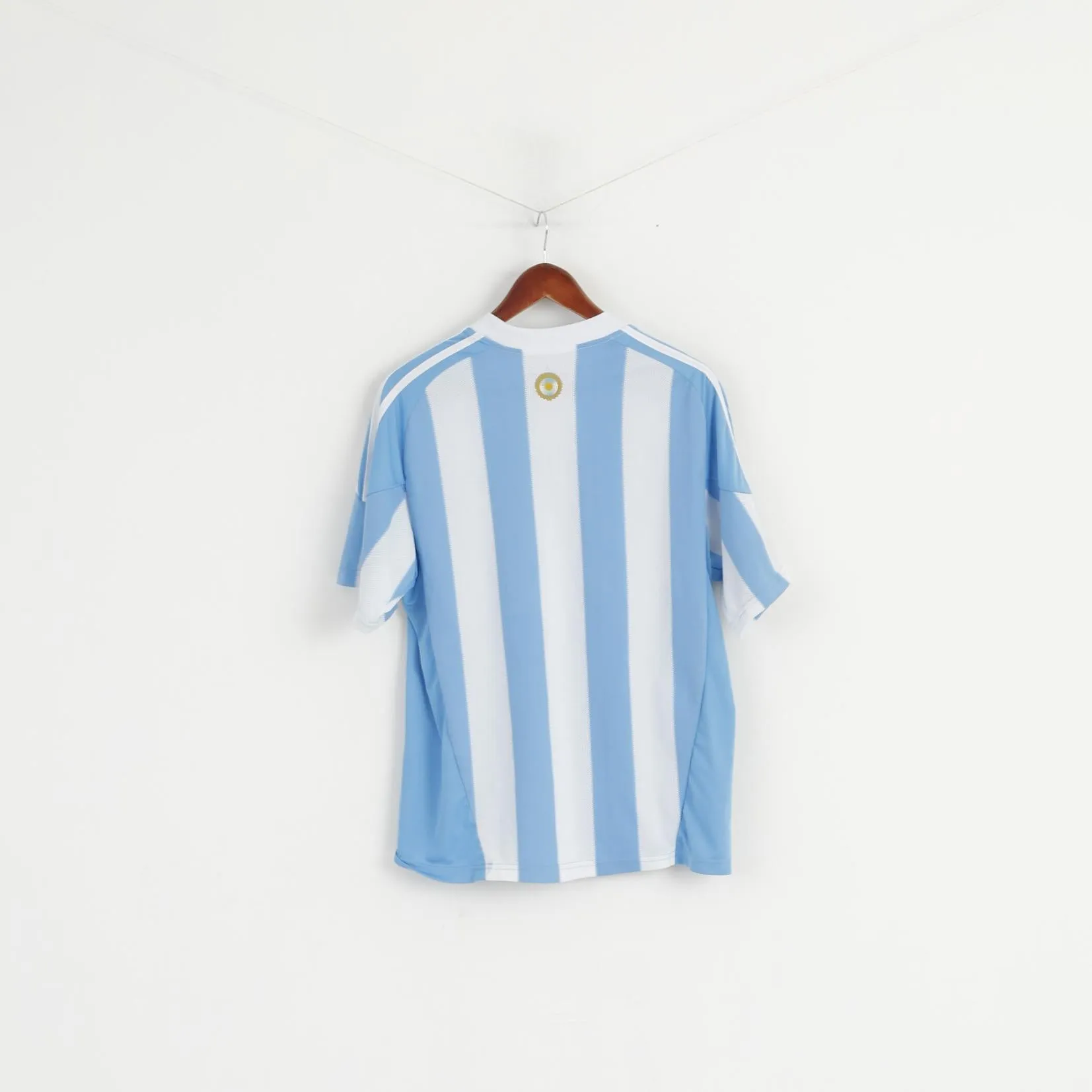 Adidas AFA Men M Shirt White Blue Striped Argentina Football Soccer Trikot Vintage Jersey Top