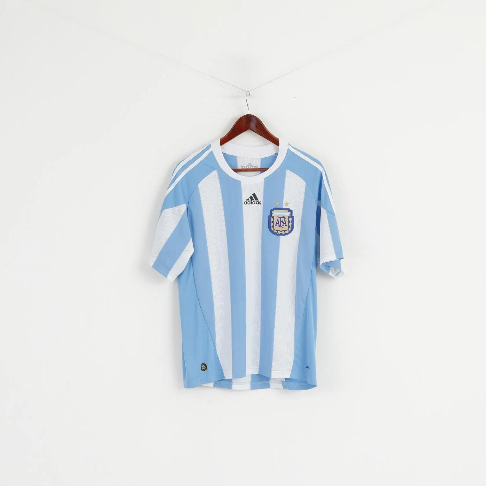 Adidas AFA Men M Shirt White Blue Striped Argentina Football Soccer Trikot Vintage Jersey Top