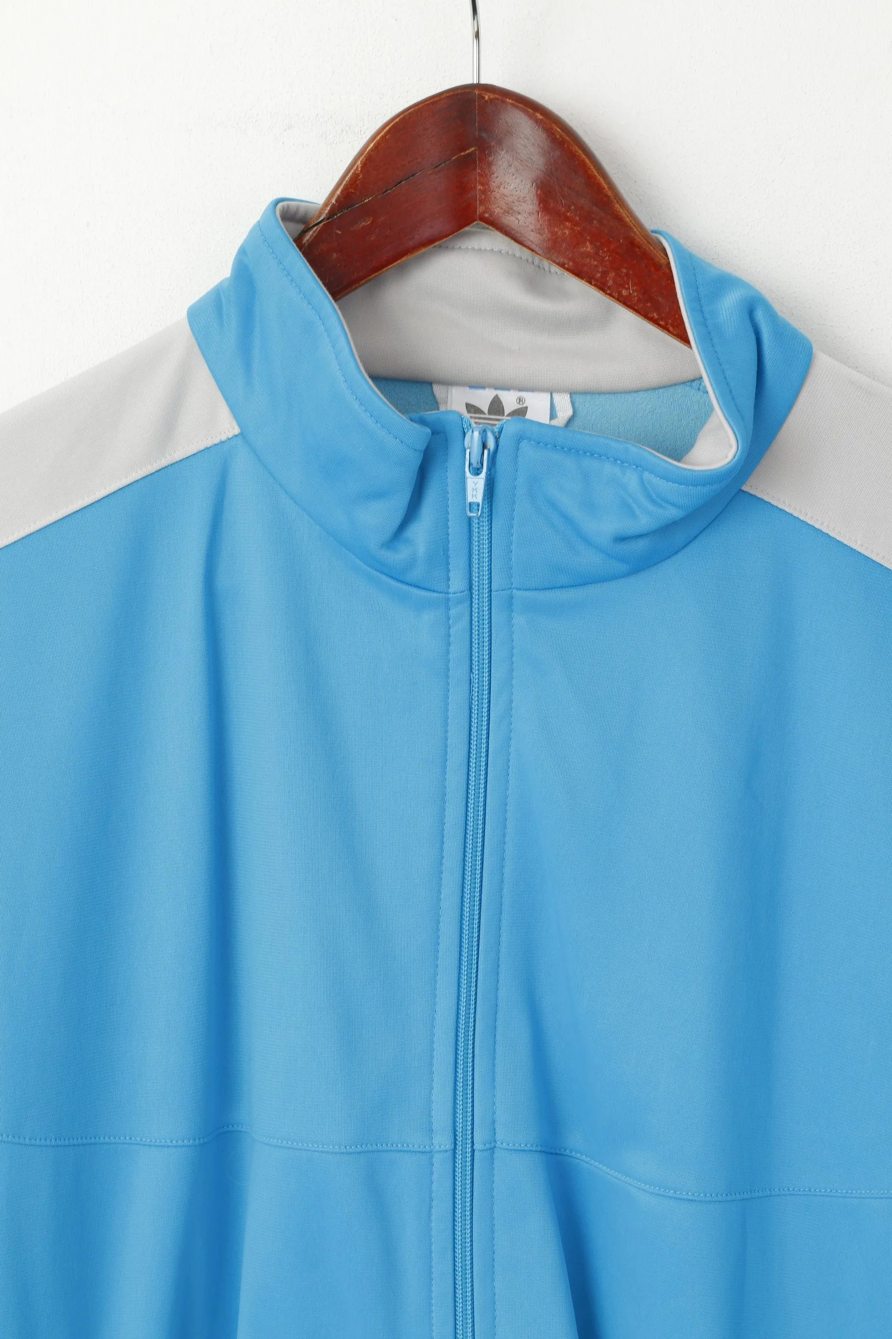 Adidas Men 52 L Sweatshirt Turquoise Shiny Retro Zip Up Training Oldschool Top