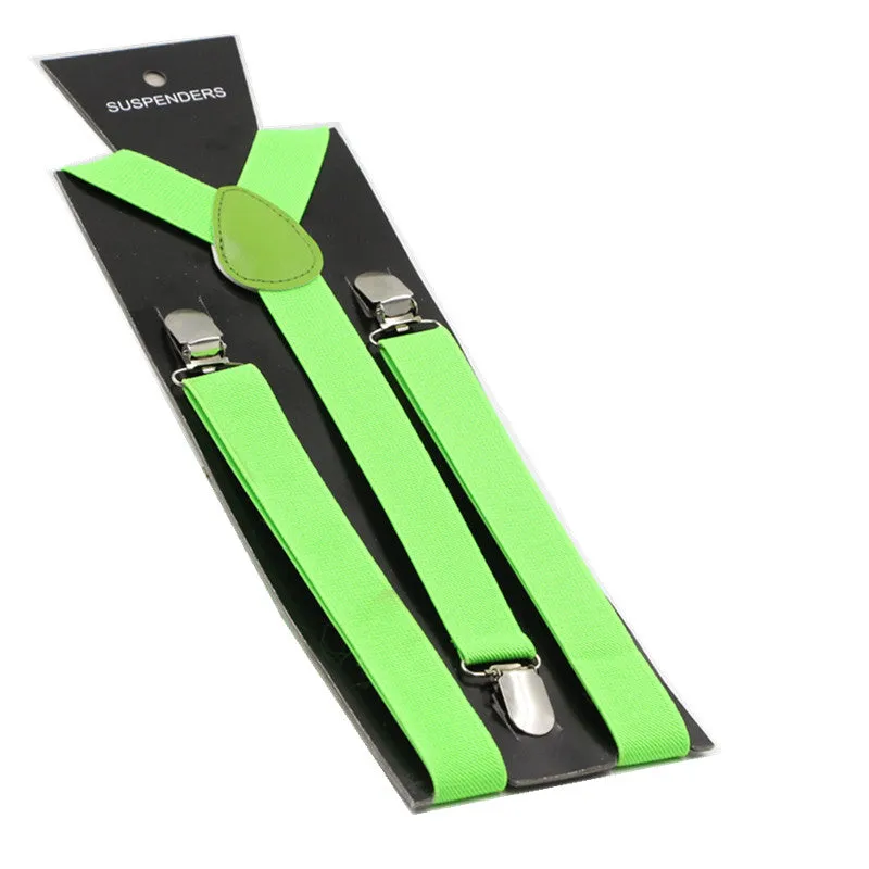 Adjustable 100cm Fluro Green Adult Mens Suspenders