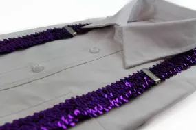 Adjustable 100cm Purple Mens & Womens Sequin Suspenders