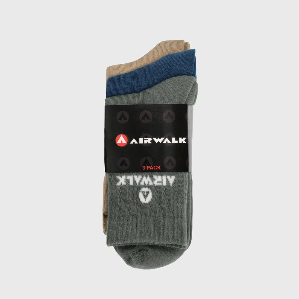 Airwalk Unisex 3 Pack Logo Socks Blue/Olive/Brown _ 182305 _ Multi