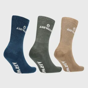 Airwalk Unisex 3 Pack Logo Socks Blue/Olive/Brown _ 182305 _ Multi