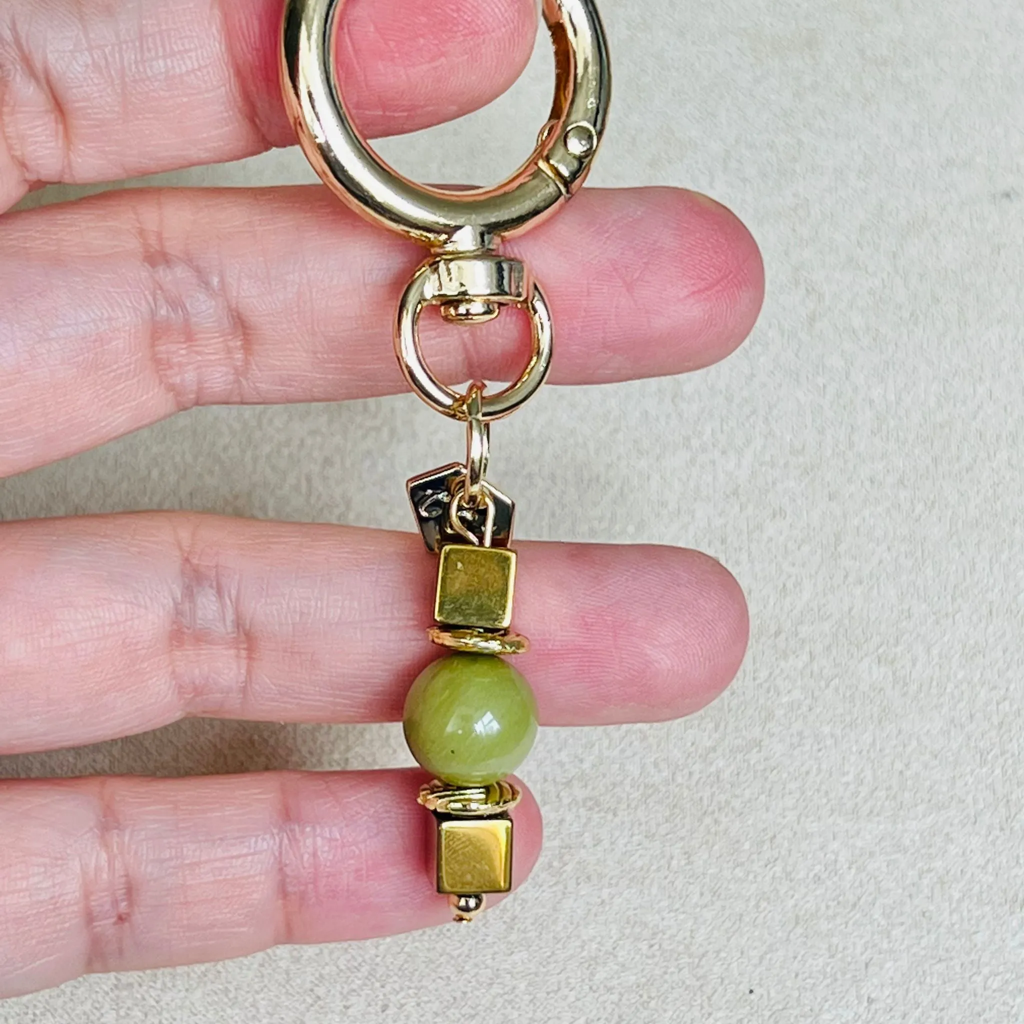 Alashan Avocado Agate & Gold Hematite Bag Charm/ Key Ring