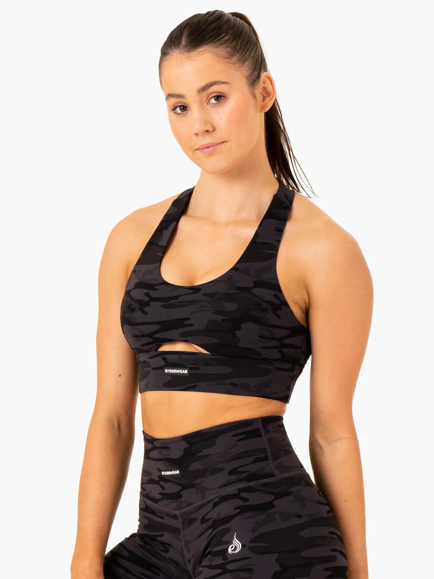 Base Racer Back Sports Bra - Black Camo