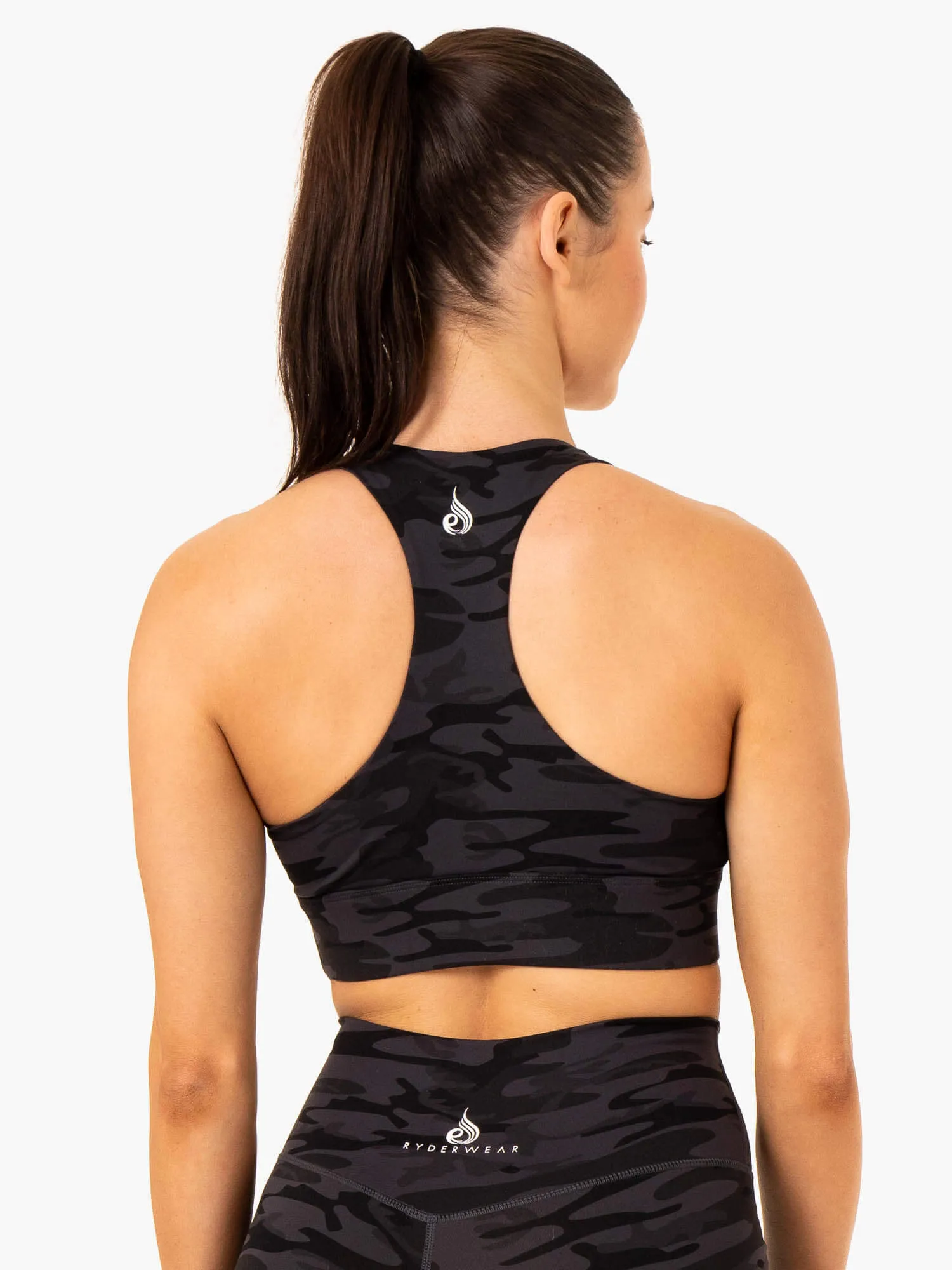 Base Racer Back Sports Bra - Black Camo