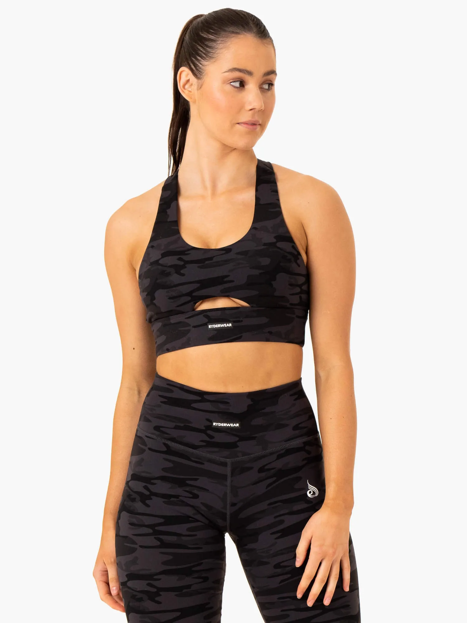 Base Racer Back Sports Bra - Black Camo