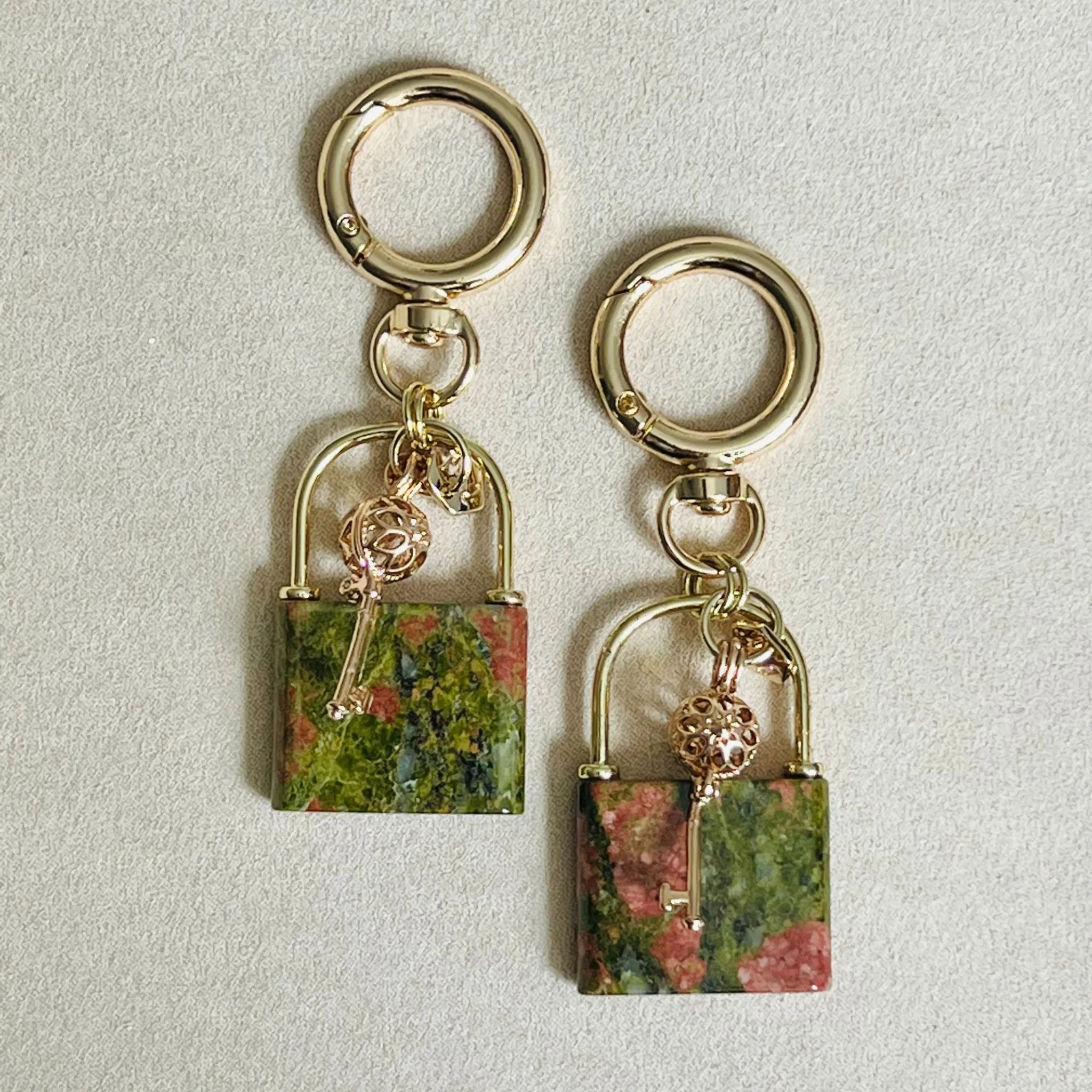 Dalmatian Jasper Lock & Key Bag Charm/Key Ring