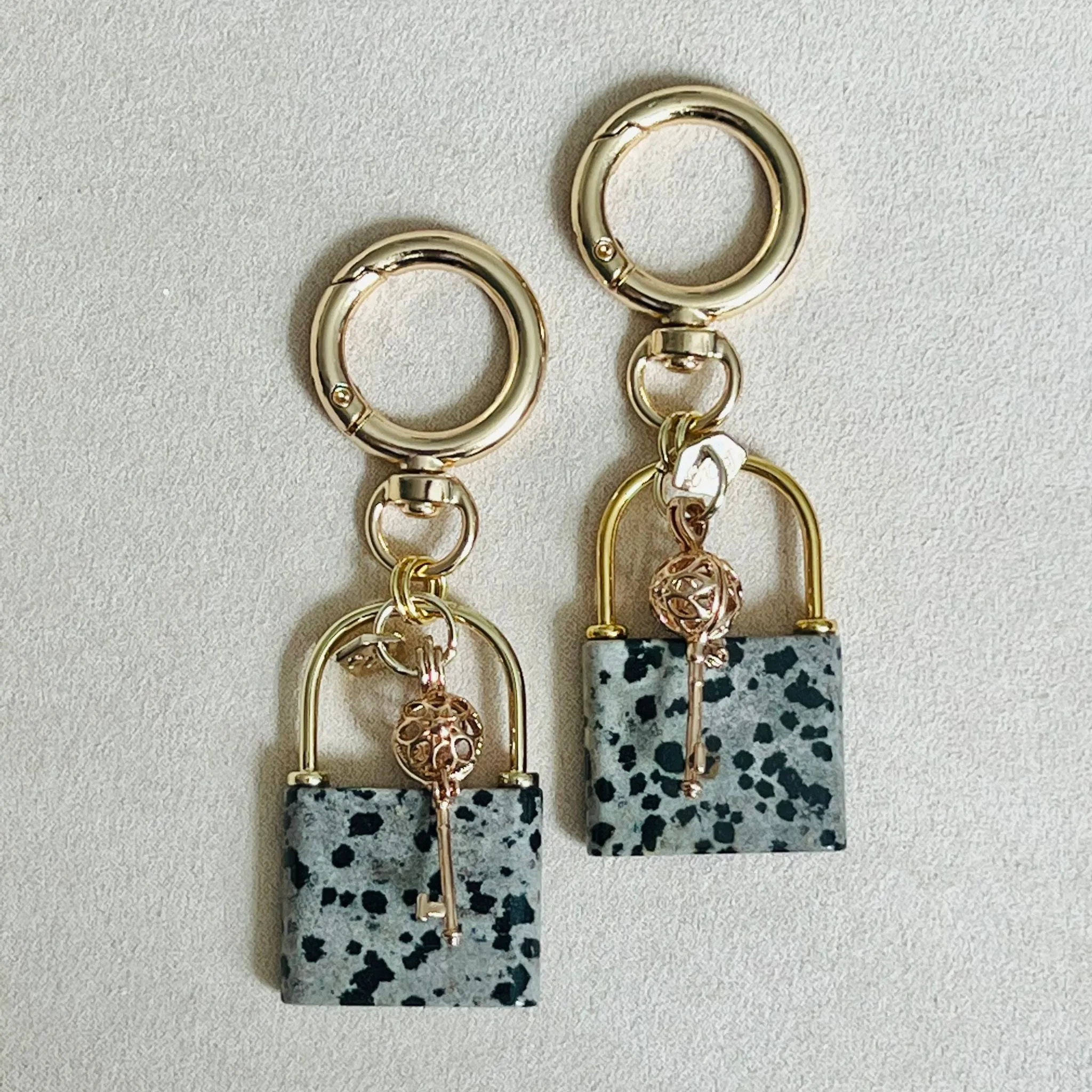 Dalmatian Jasper Lock & Key Bag Charm/Key Ring