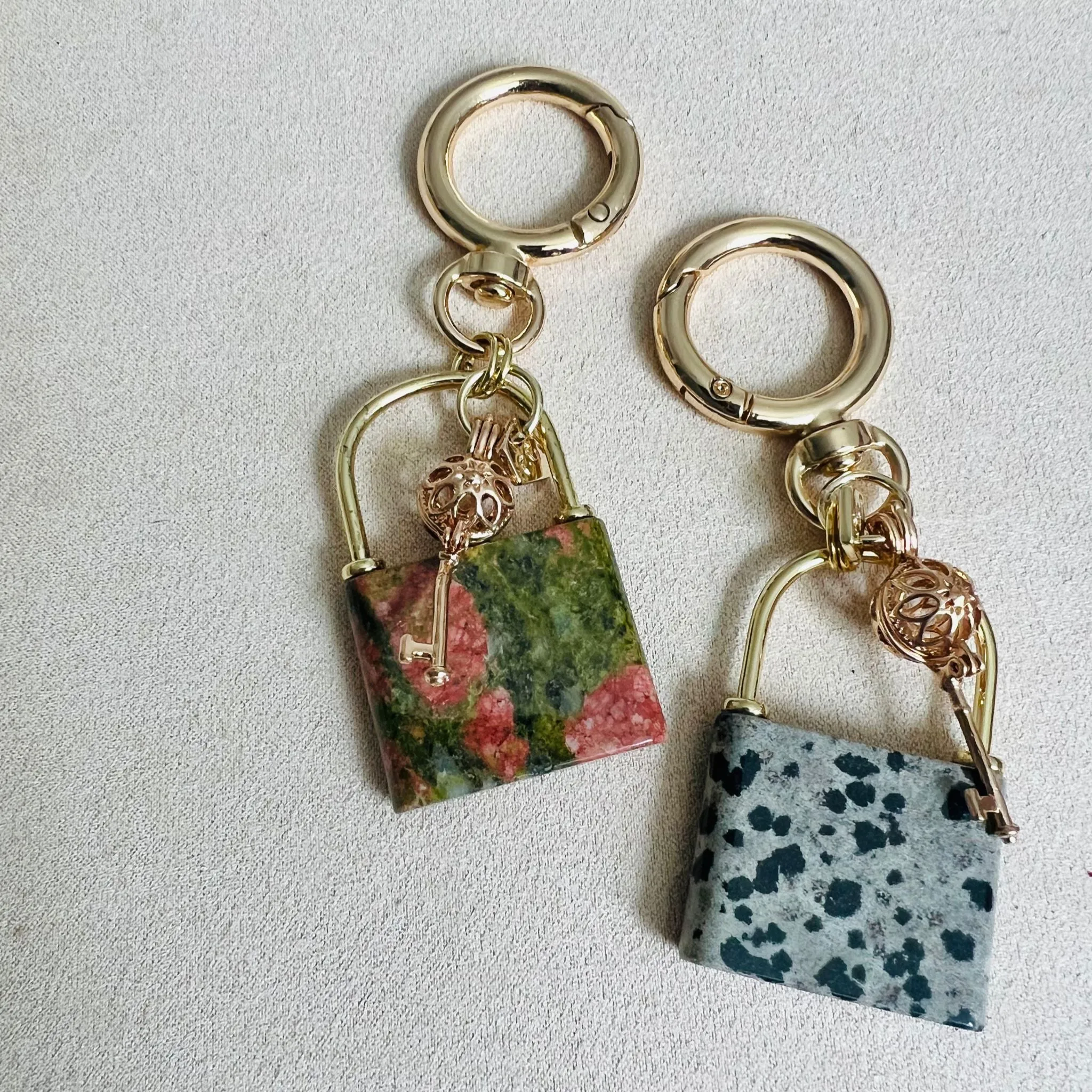 Dalmatian Jasper Lock & Key Bag Charm/Key Ring