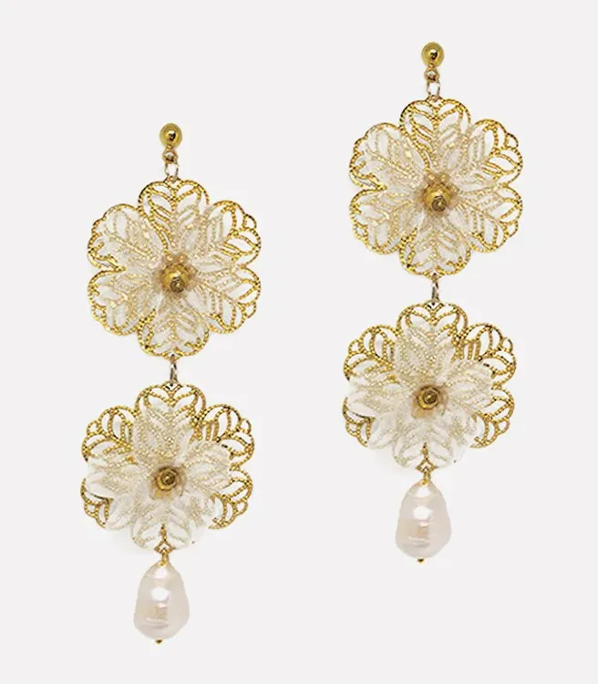 Double Drop Lila Pearl Earrings