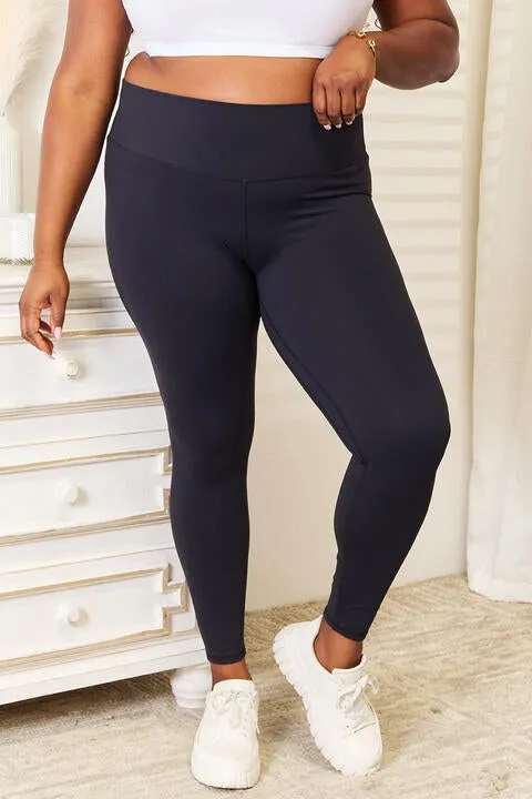 Double Take Wide Waistband Sports Leggings in White and Black