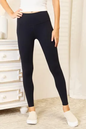 Double Take Wide Waistband Sports Leggings in White and Black