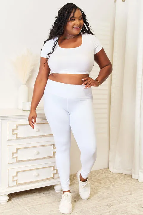 Double Take Wide Waistband Sports Leggings in White and Black