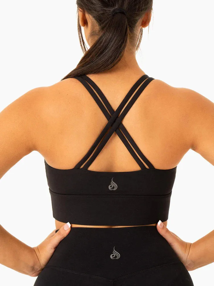 FLOW SQUARE NECK SPORTS BRA BLACK