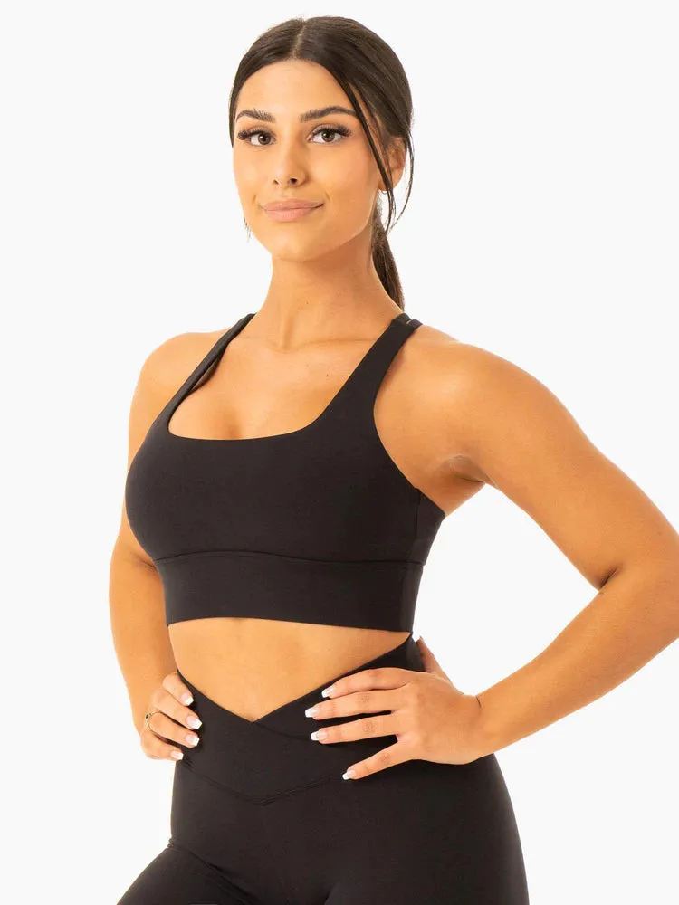 FLOW SQUARE NECK SPORTS BRA BLACK