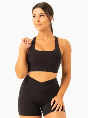 FLOW SQUARE NECK SPORTS BRA BLACK