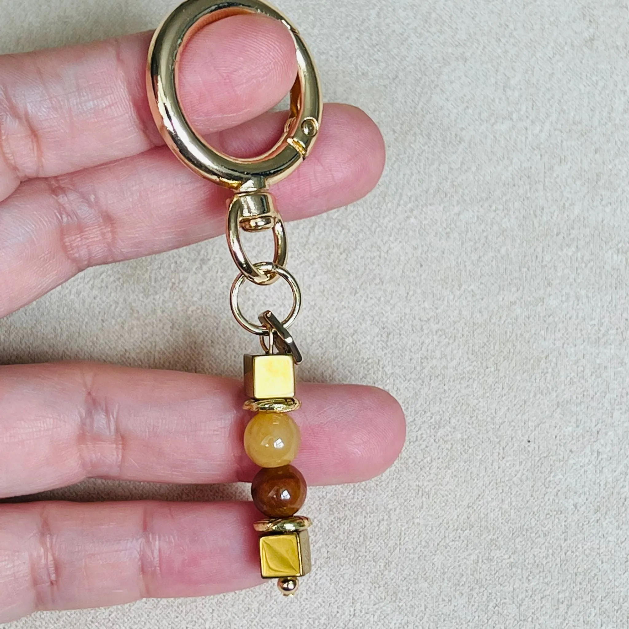 Golden Jade, Brown Jade & Gold Hematite Bag Charm/ Key Ring