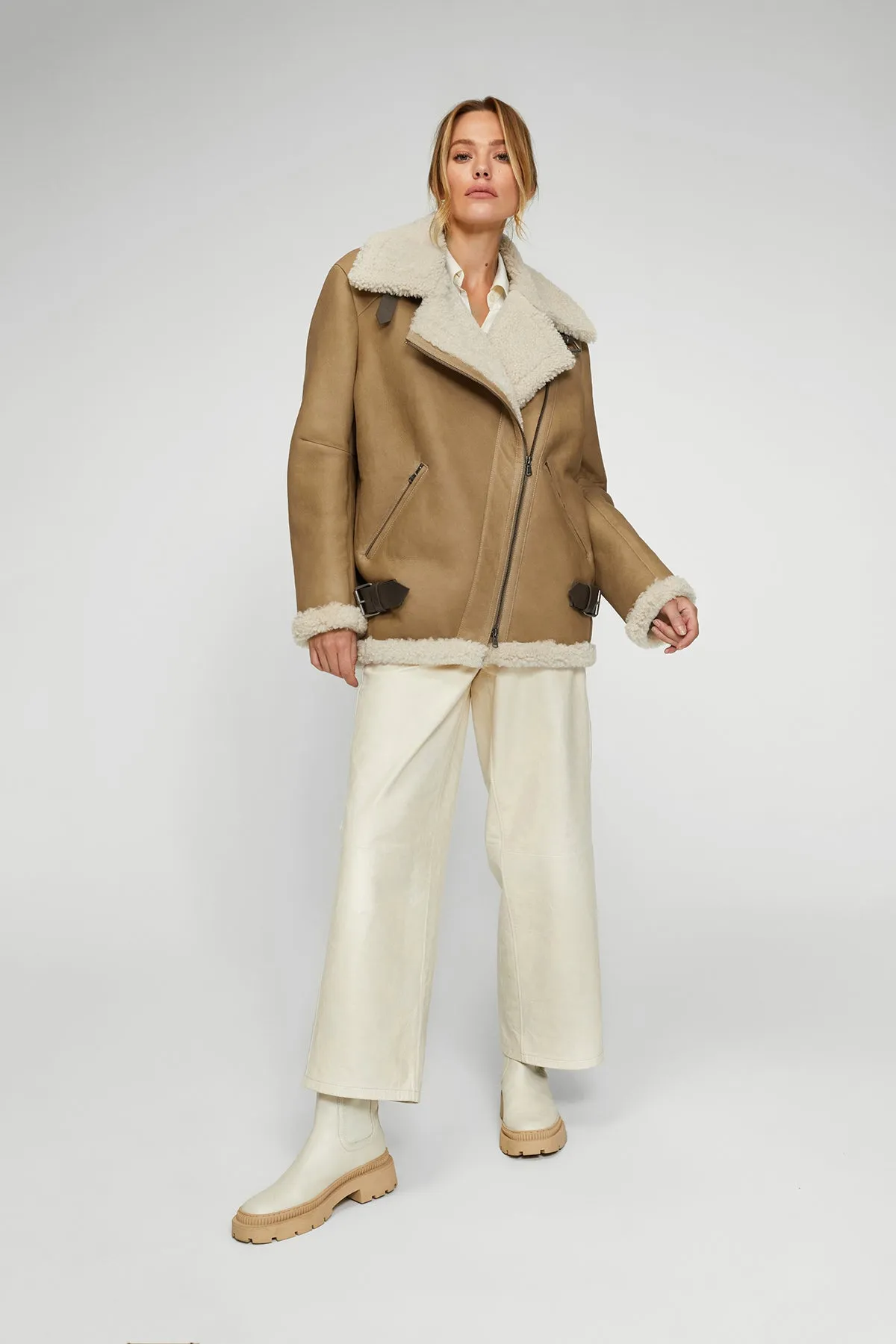 Harper - Sand Beige Shearling Coat