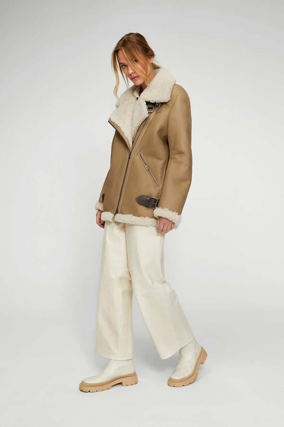 Harper - Sand Beige Shearling Coat