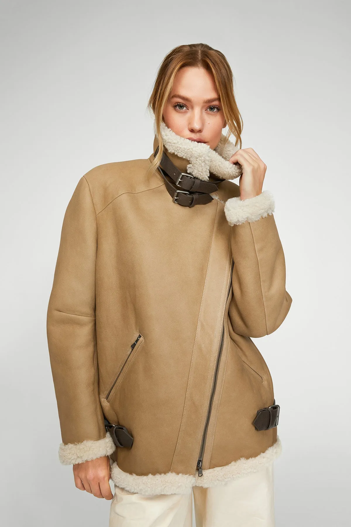 Harper - Sand Beige Shearling Coat