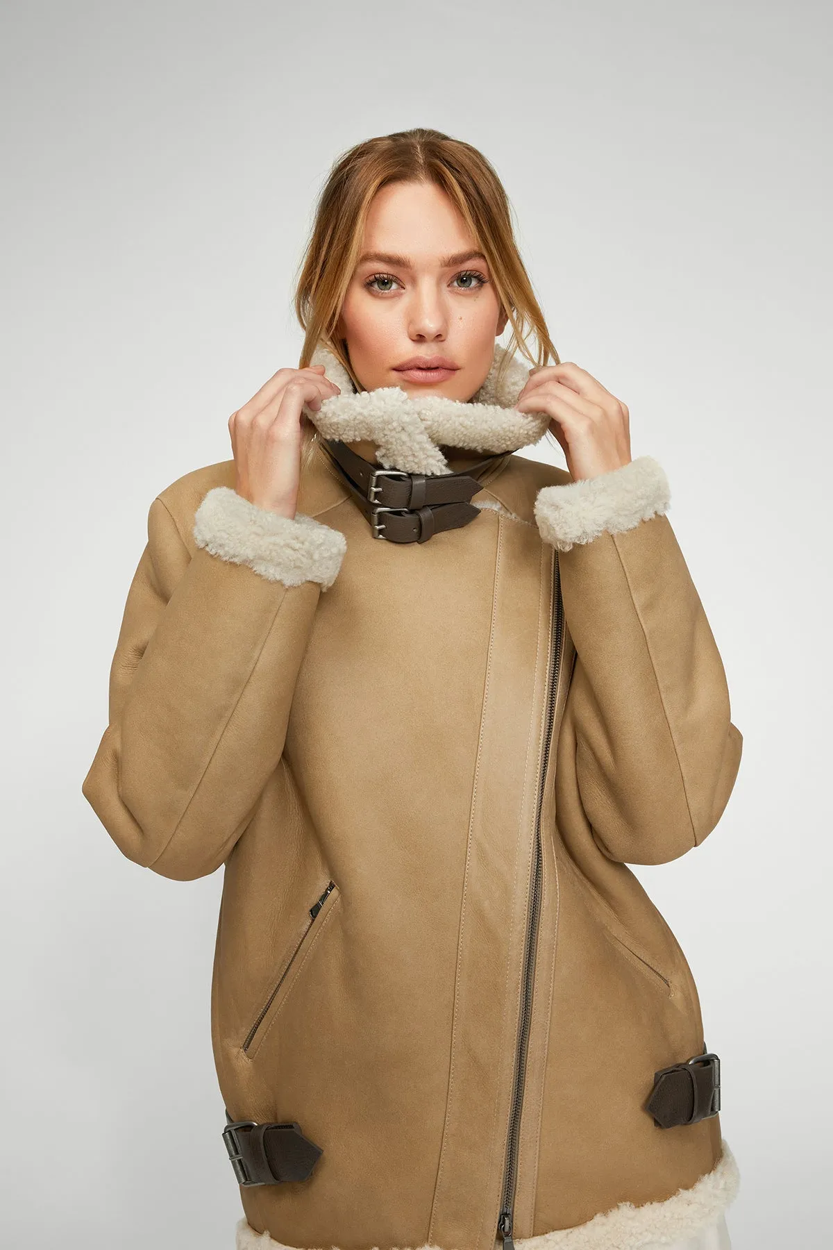 Harper - Sand Beige Shearling Coat