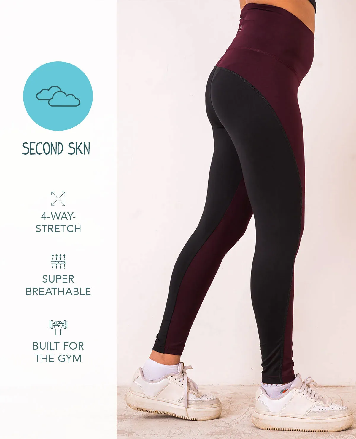 High Waisted Dual Coloured Leggings in Second SKN Fabric