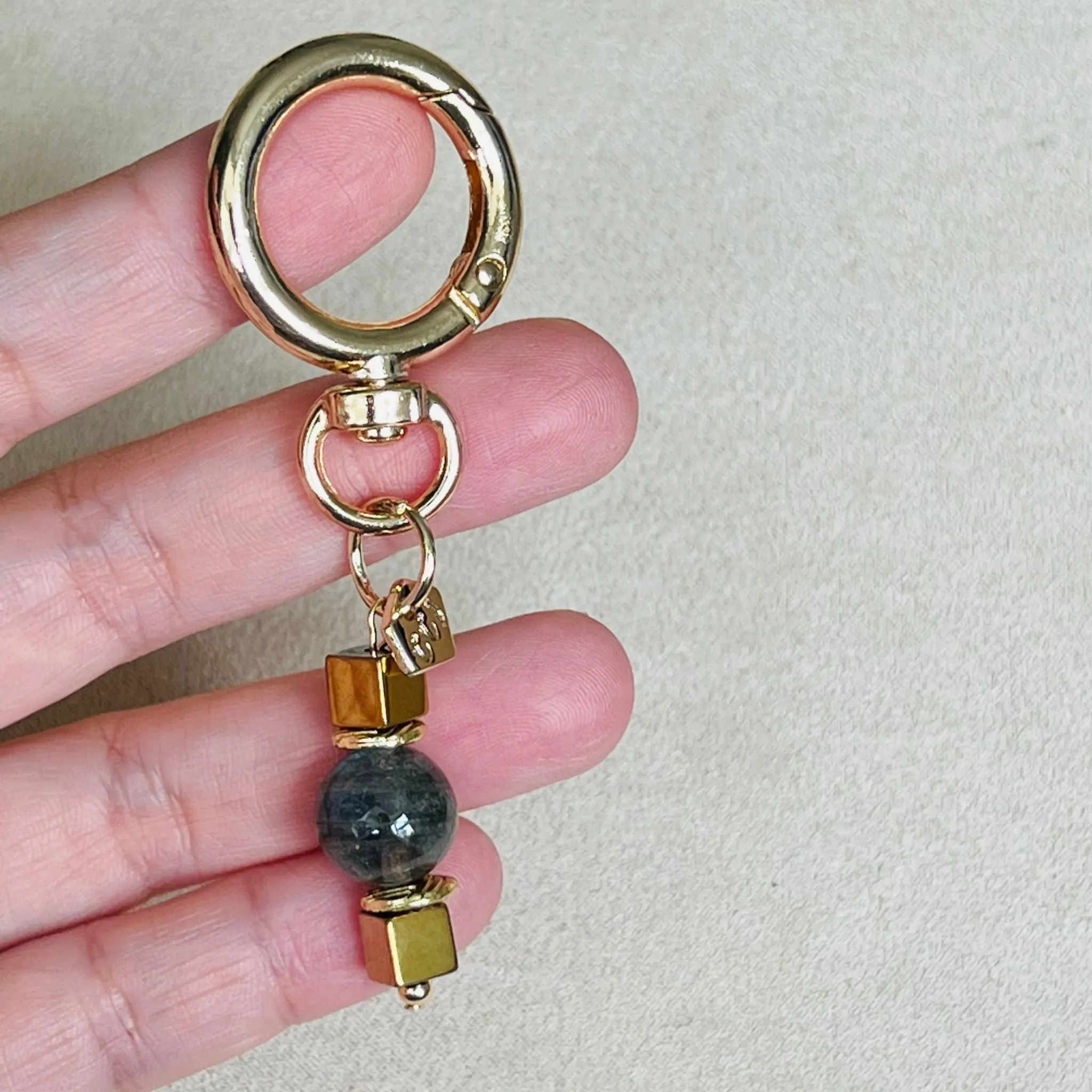 Labradorite & Gold Hematite Bag Charm/ Key Ring