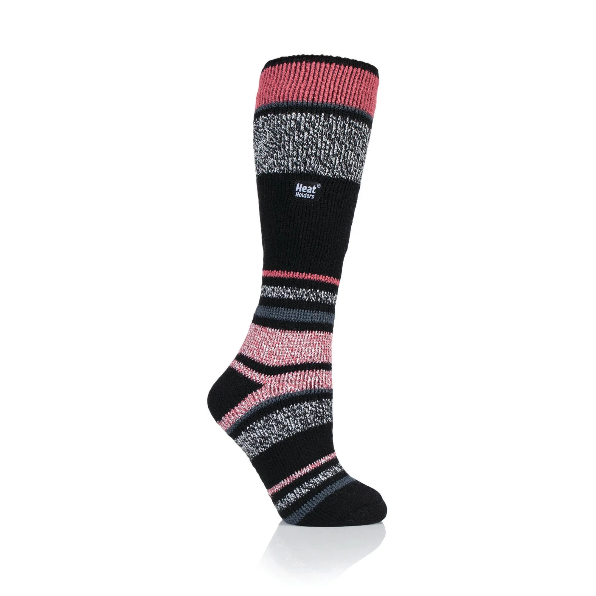 Ladies Original Long Ski & Snow Sports Socks - Black & Pink