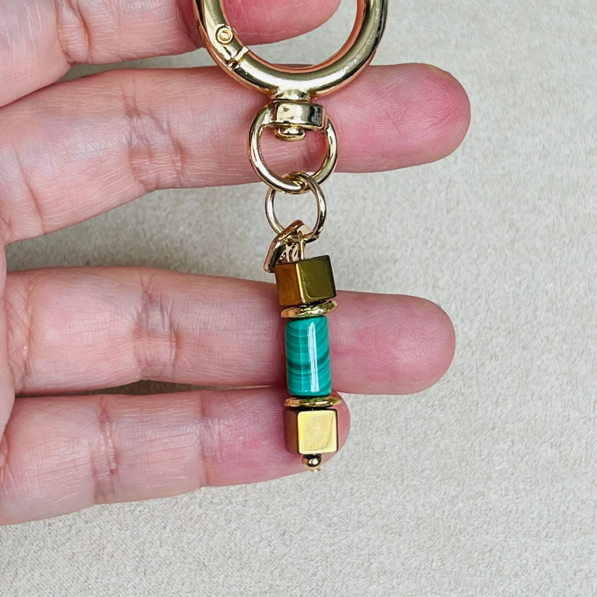 Malachite & Gold Hematite Bag Charm/ Key Ring