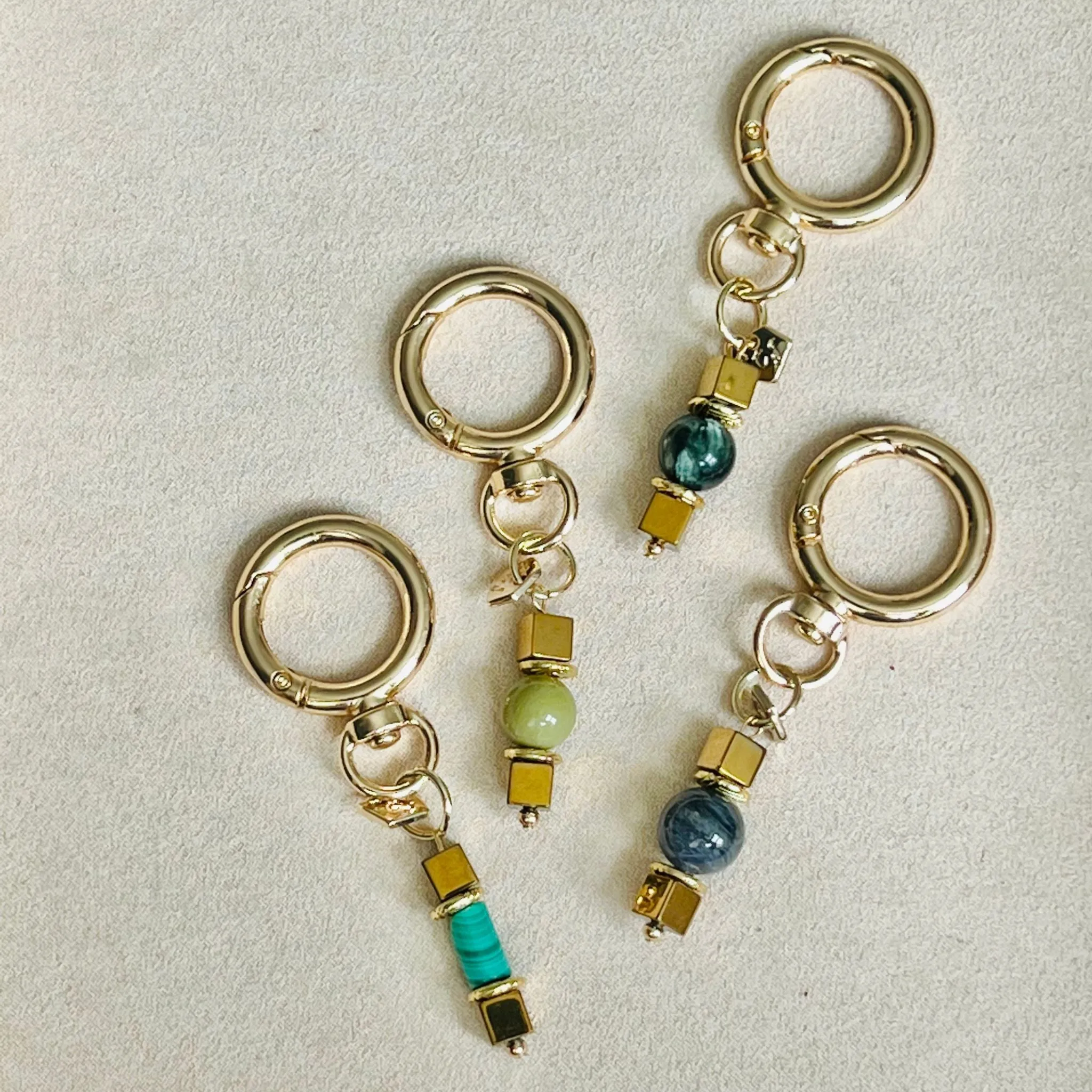 Malachite & Gold Hematite Bag Charm/ Key Ring