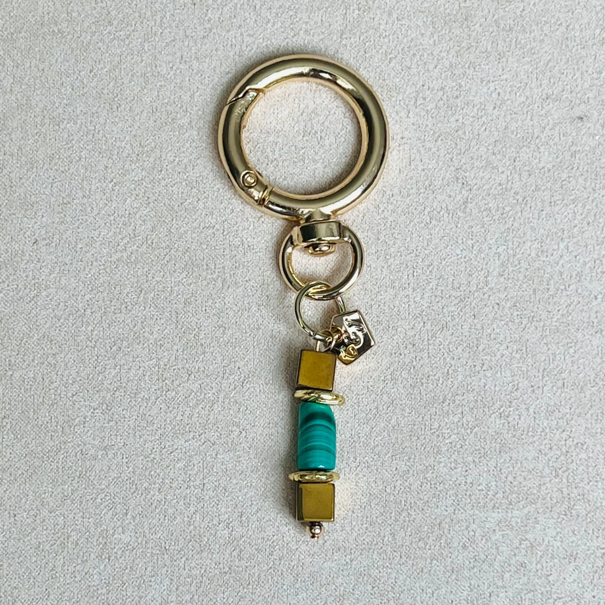 Malachite & Gold Hematite Bag Charm/ Key Ring