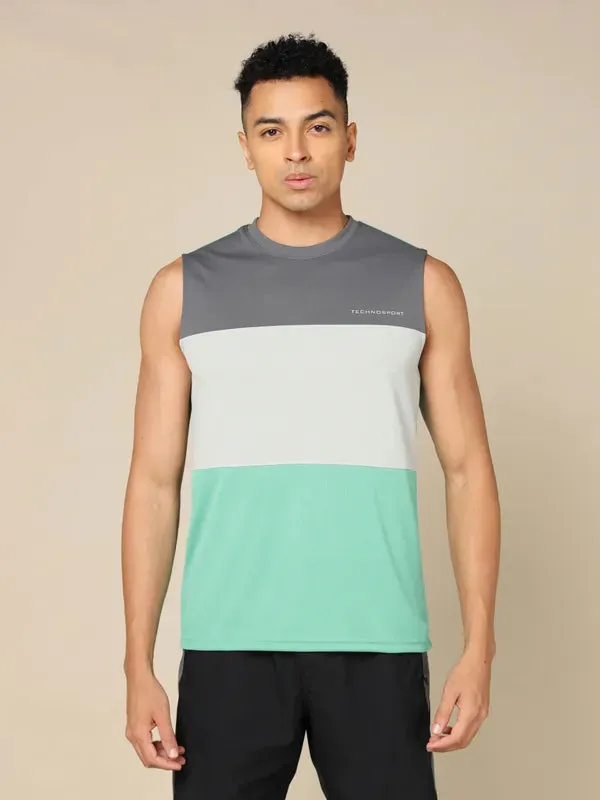 Men Colorblock Slim Fit Crew Neck Innerwear Vest with TECHNO COOL 