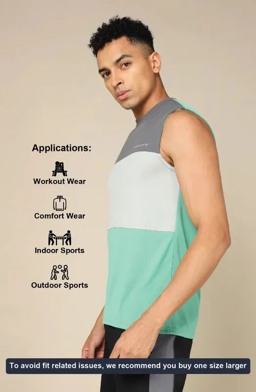 Men Colorblock Slim Fit Crew Neck Innerwear Vest with TECHNO COOL 