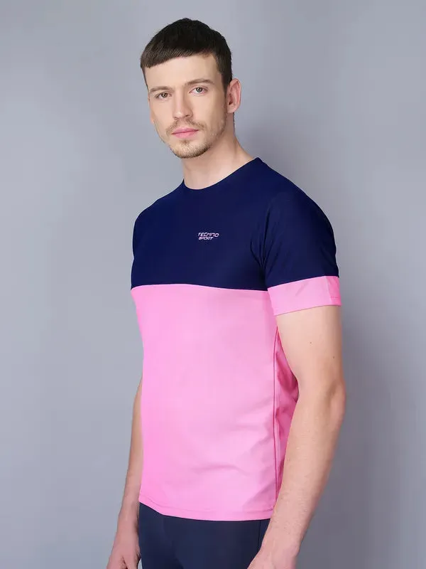 Men Colorblock Slim Fit Crew Neck T-shirt with TECHNO GUARD