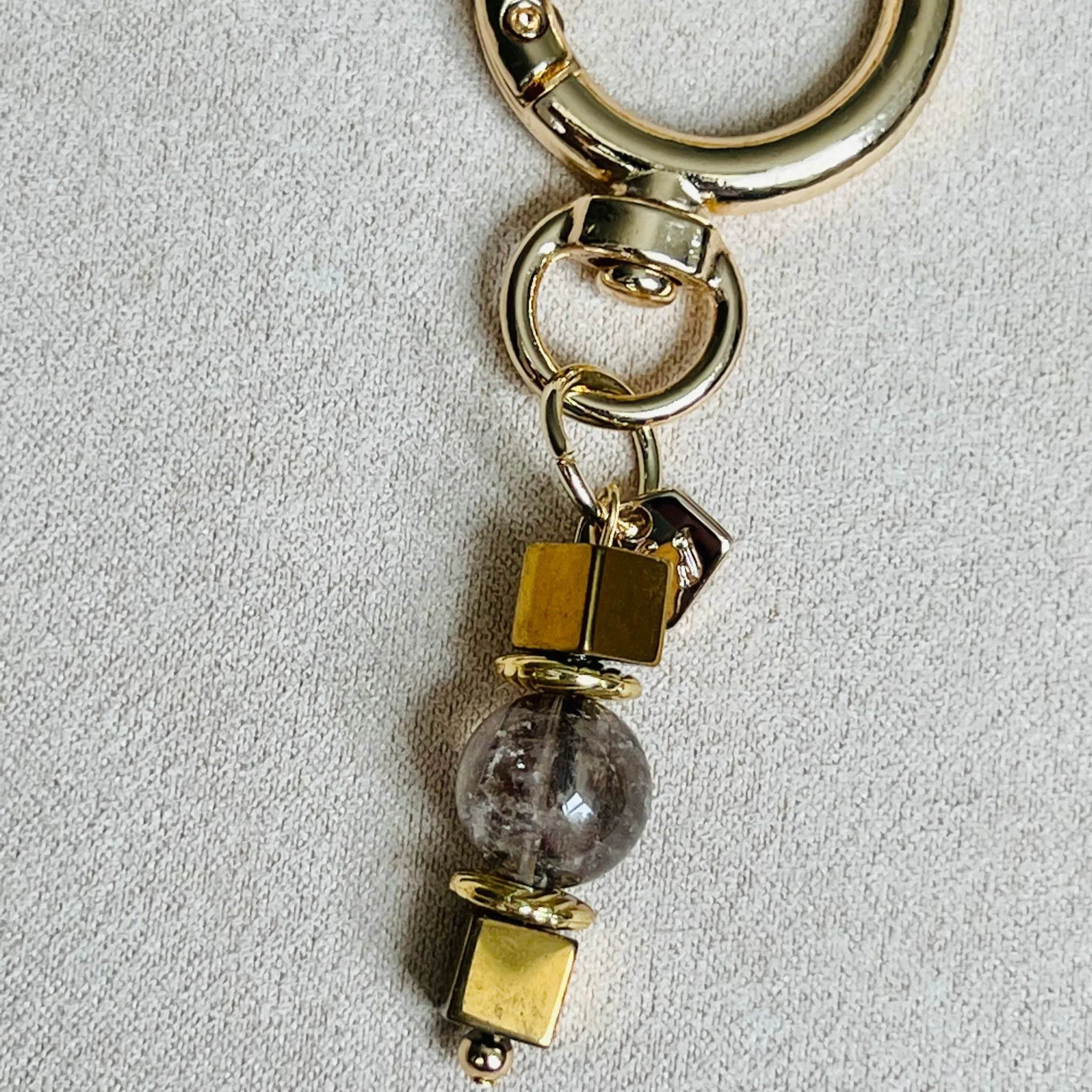 Red Copper Rutilated Quartz & Gold Hematite Bag Charm/ Key Ring