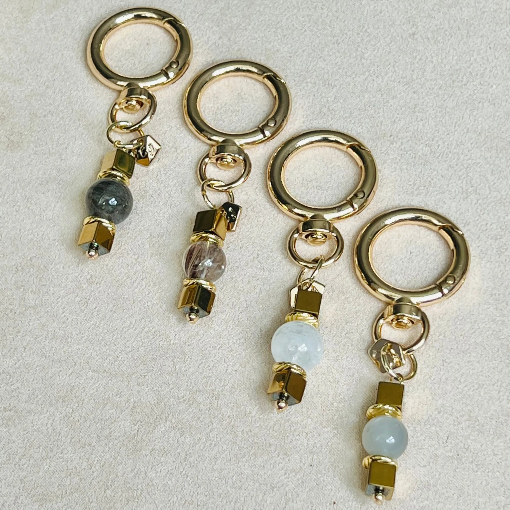 Red Copper Rutilated Quartz & Gold Hematite Bag Charm/ Key Ring