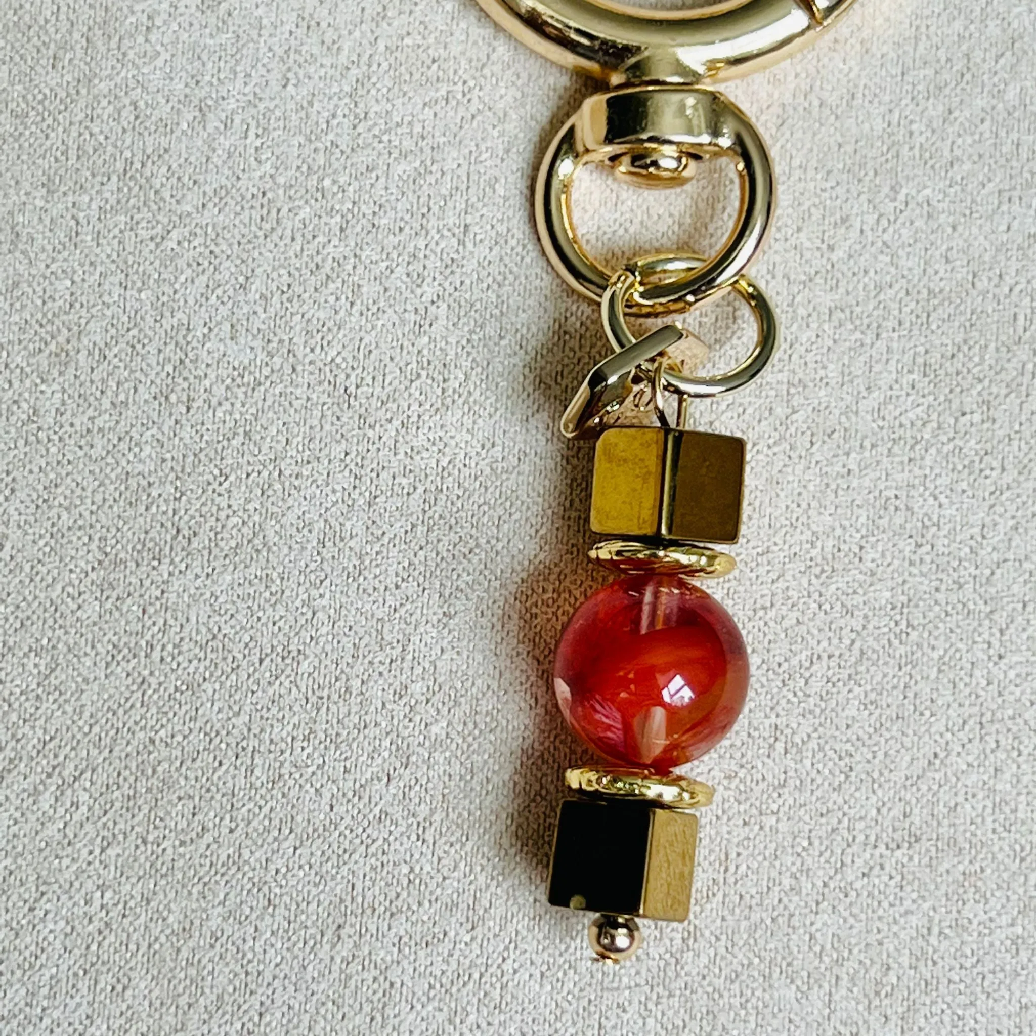 Red Hematoid & Gold Hematite Bag Charm/ Key Ring