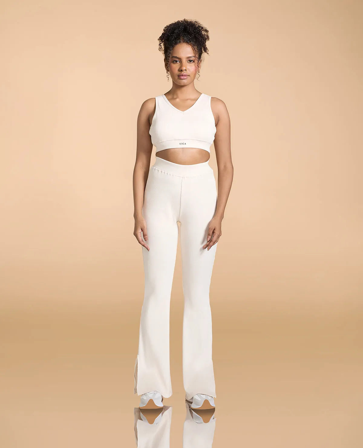 Ribbed Cotton Sports Bra and High Waist Ribbed Flared Pants Set