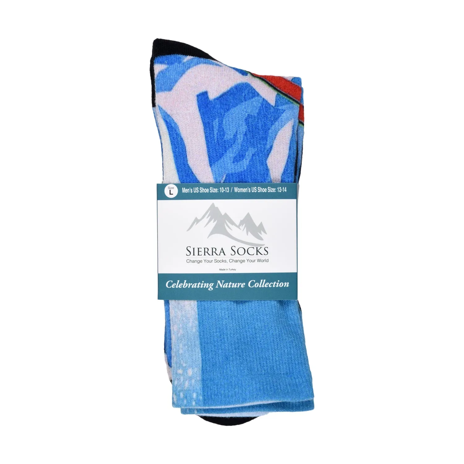 Sierra Socks Slippery Slopes Pattern CoolMax Socks, Nature Collection for Men & Women Eco-Friendly Colorful Crew Socks