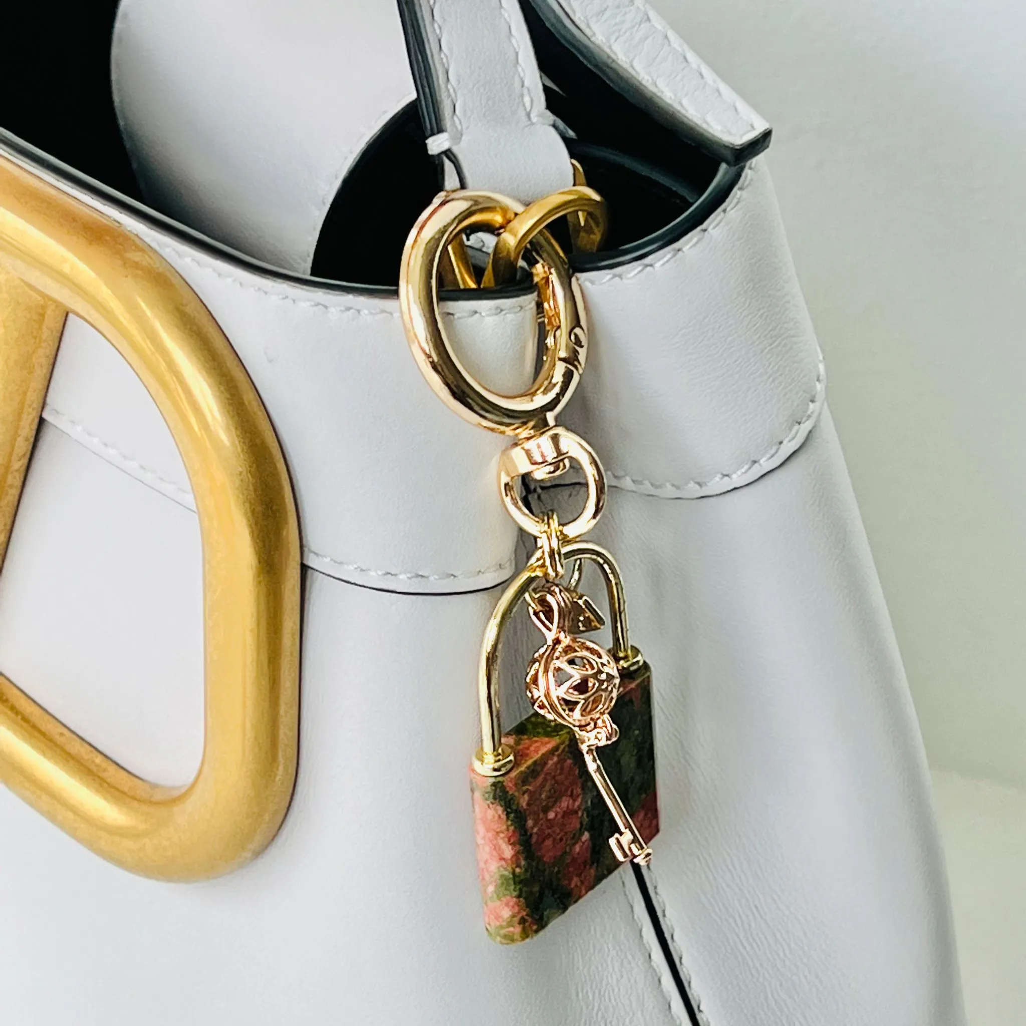 Unakite Lock & Key Bag Charm/Key Ring