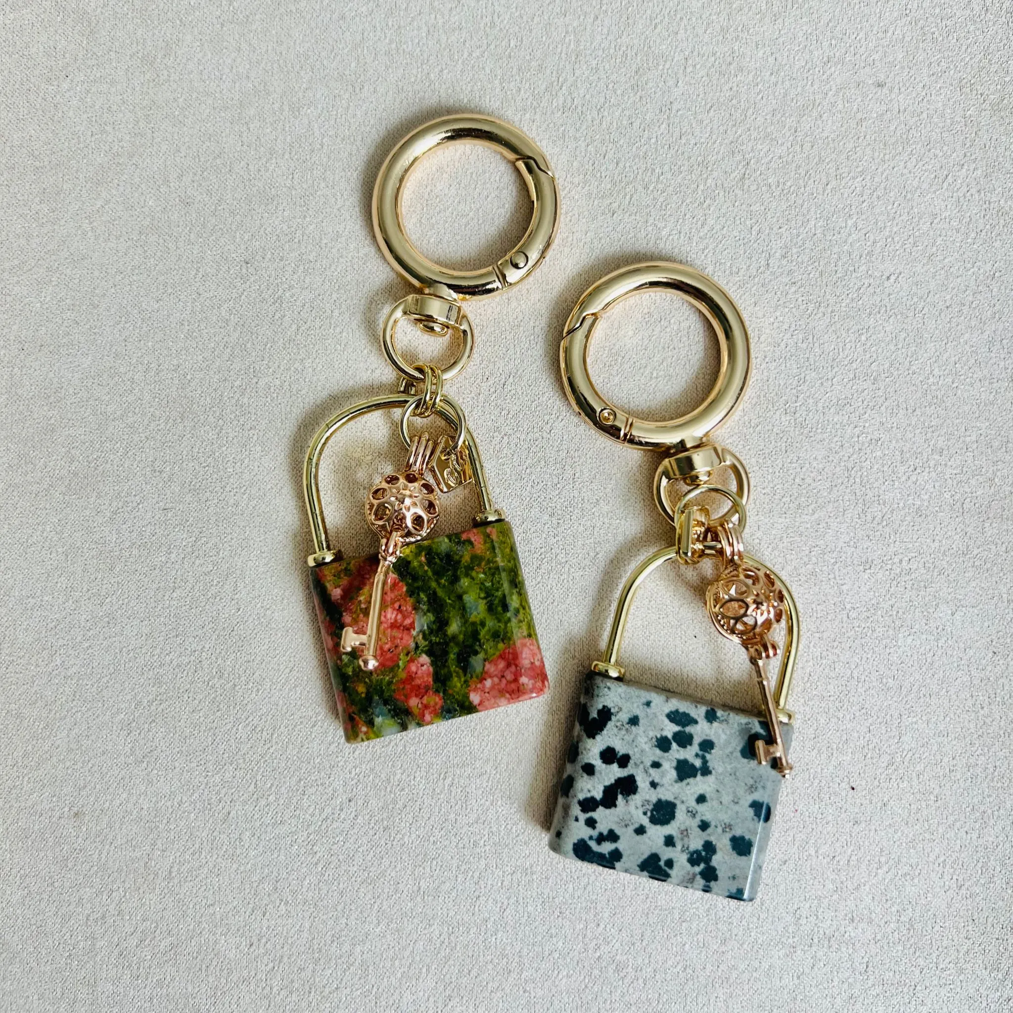 Unakite Lock & Key Bag Charm/Key Ring