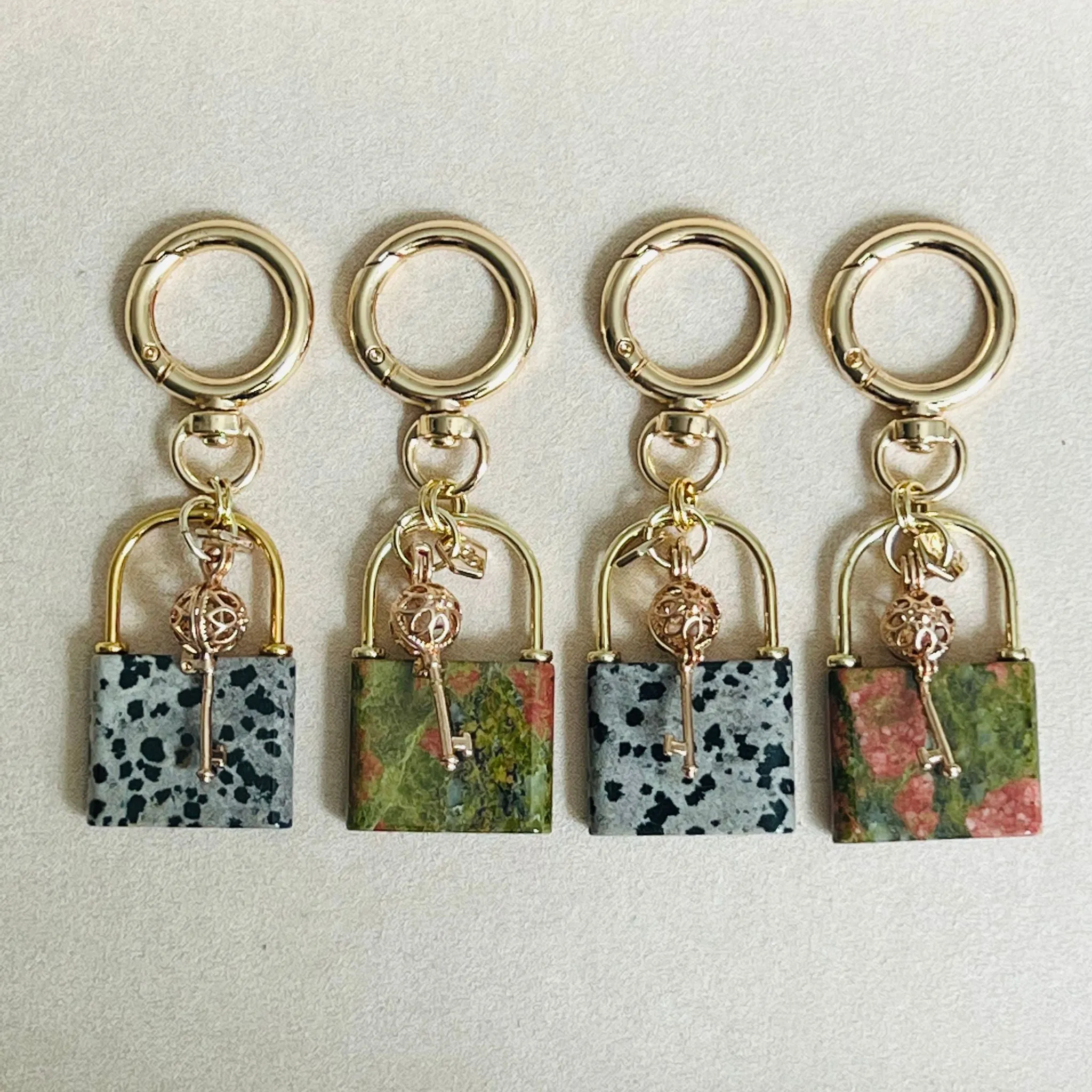 Unakite Lock & Key Bag Charm/Key Ring