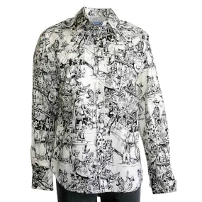 Women's Deadwood Saloon Print Western Shirt in Black & White